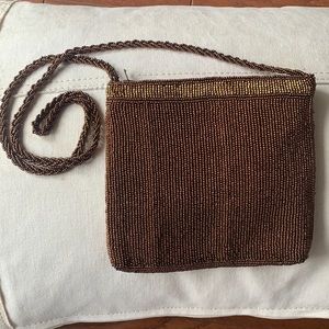 Walborg Vintage Brown Gold Beaded Mini Bag Evening Purse Cocktail Wedding